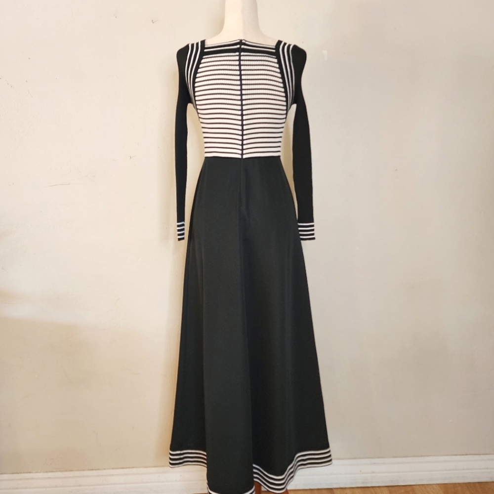 Vintage 70's Mod Black and White Maxi Dress by Destinations at Bonwit Teller - Picture 3 of 13